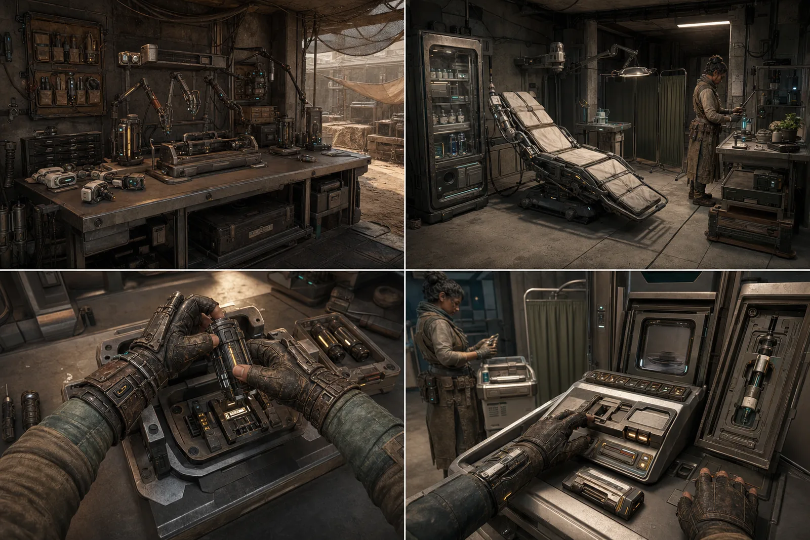 Concept study of physical VR augmentation stations and hand-operated interfaces.