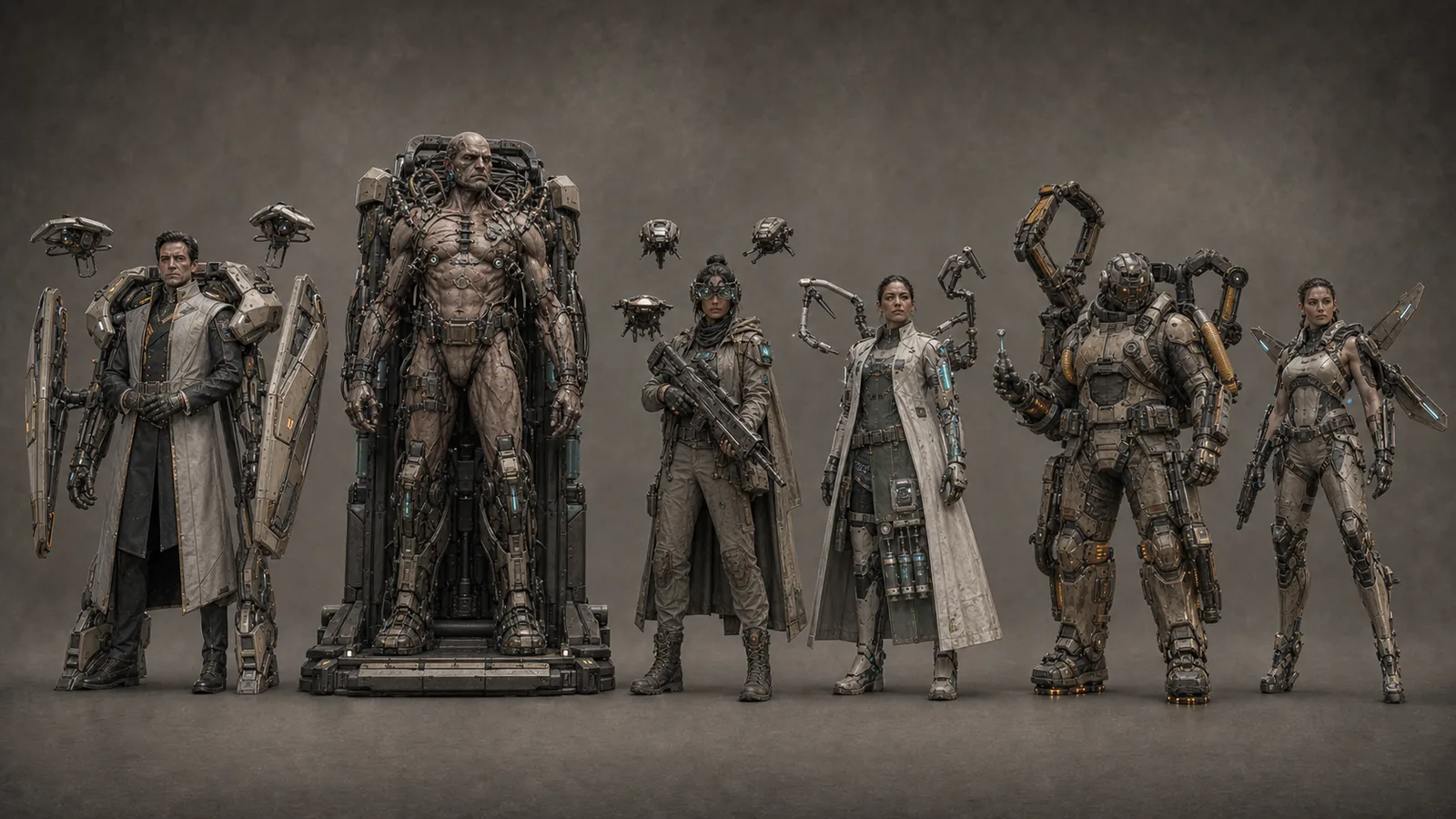 Meridian corporate enemy and boss concept roster.